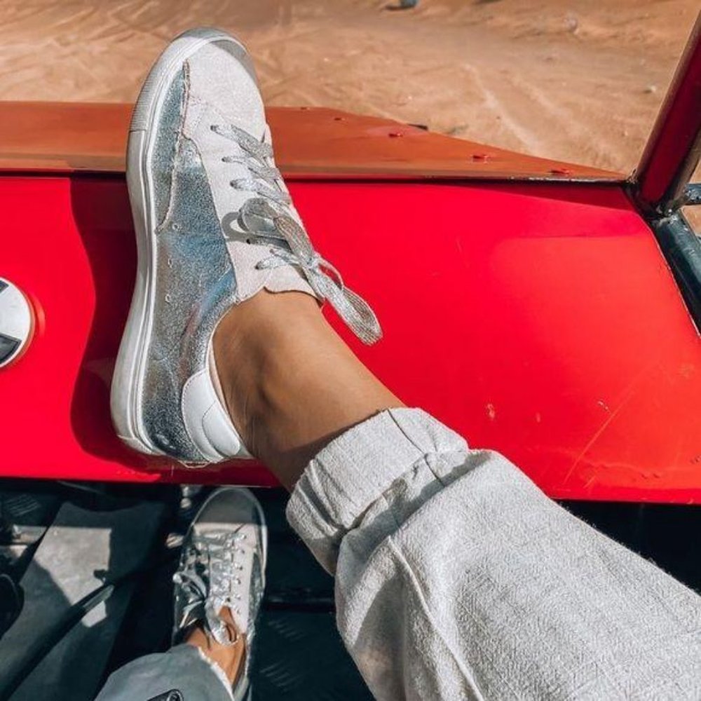 Metallic Silver Low Top Star Sneakers - Picture 7 of 15